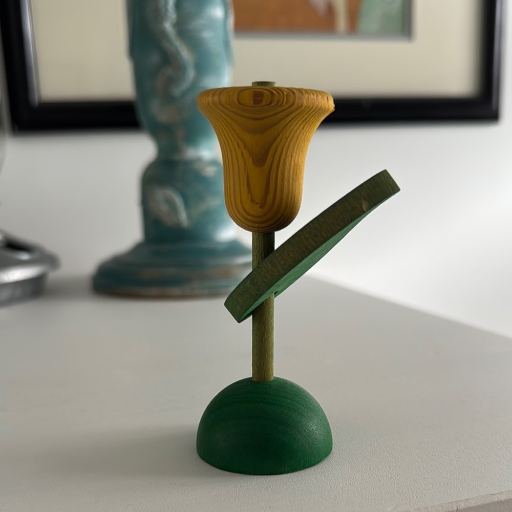 Green and Yellow Wooden Vintage Tulip Sculpture by Aarikka